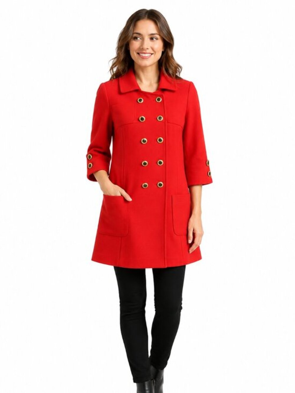 Anthropologie Third Piece Wool Double Breast Peplum Peacoat Jacket in Red Size 8